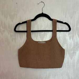 Everlane Ribbed Knit Crop Tank Top - Camel Brown